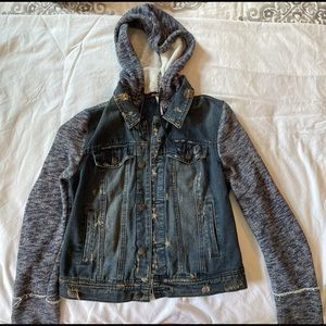 Free People Knit Hoodie Jean Jacket